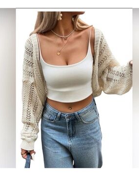 SHENHE Women's Lightweight Crochet Summer Cardigan Knit Oversized Dolman Sleeve